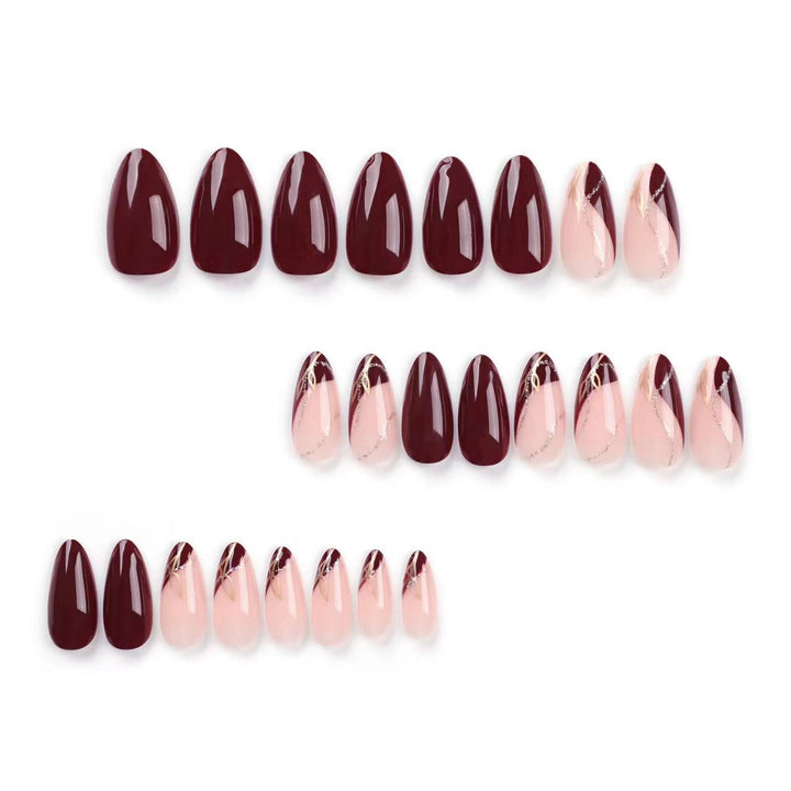 Elegant Matte and Glossy Almond-Shaped Press-On Nail Extensions Bowlift