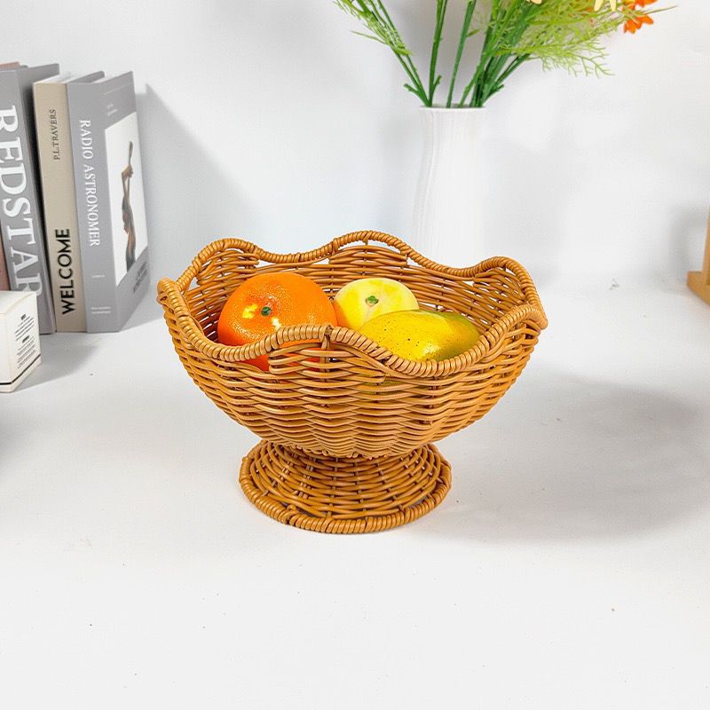 Unisex Rattan Fruit Bowl with Elegant Wave Lines Bowlift