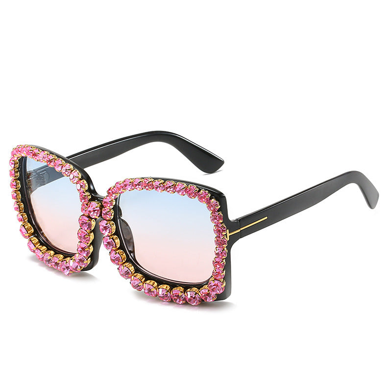 Glamorous Rhinestone-Embellished Oversized Sunglasses Bowlift