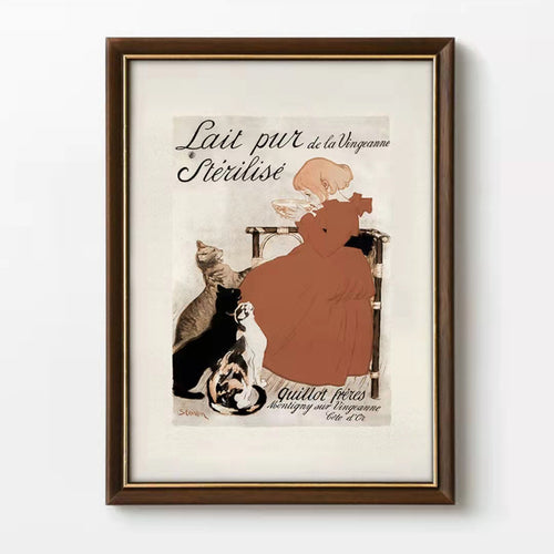 Vintage Framed Cat-themed Artwork