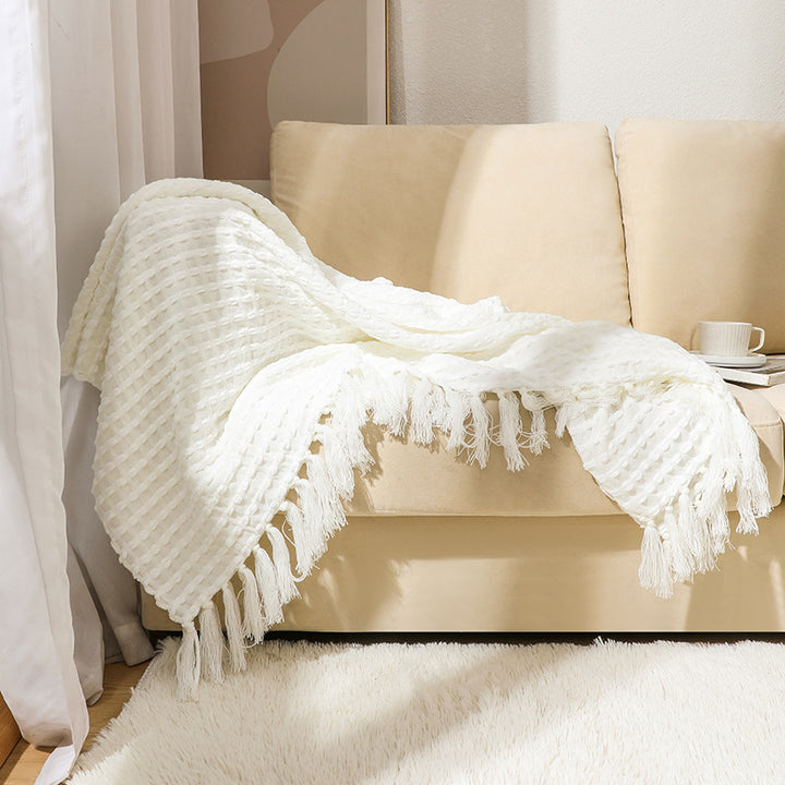 Women's Structured Throw Blanket with Fringes Bowlift