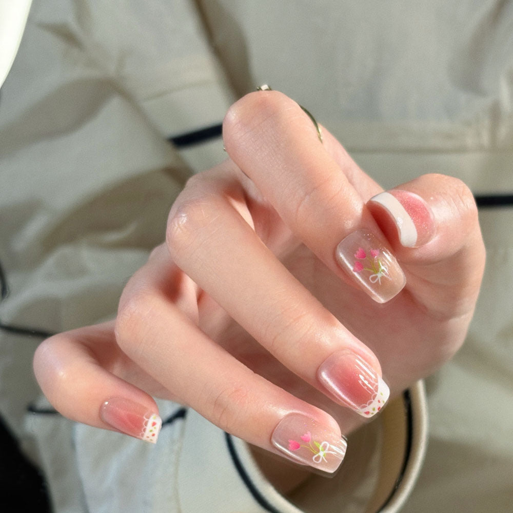Stylish Press-On Nail Set with Animal Print and Gem Accents Bowlift