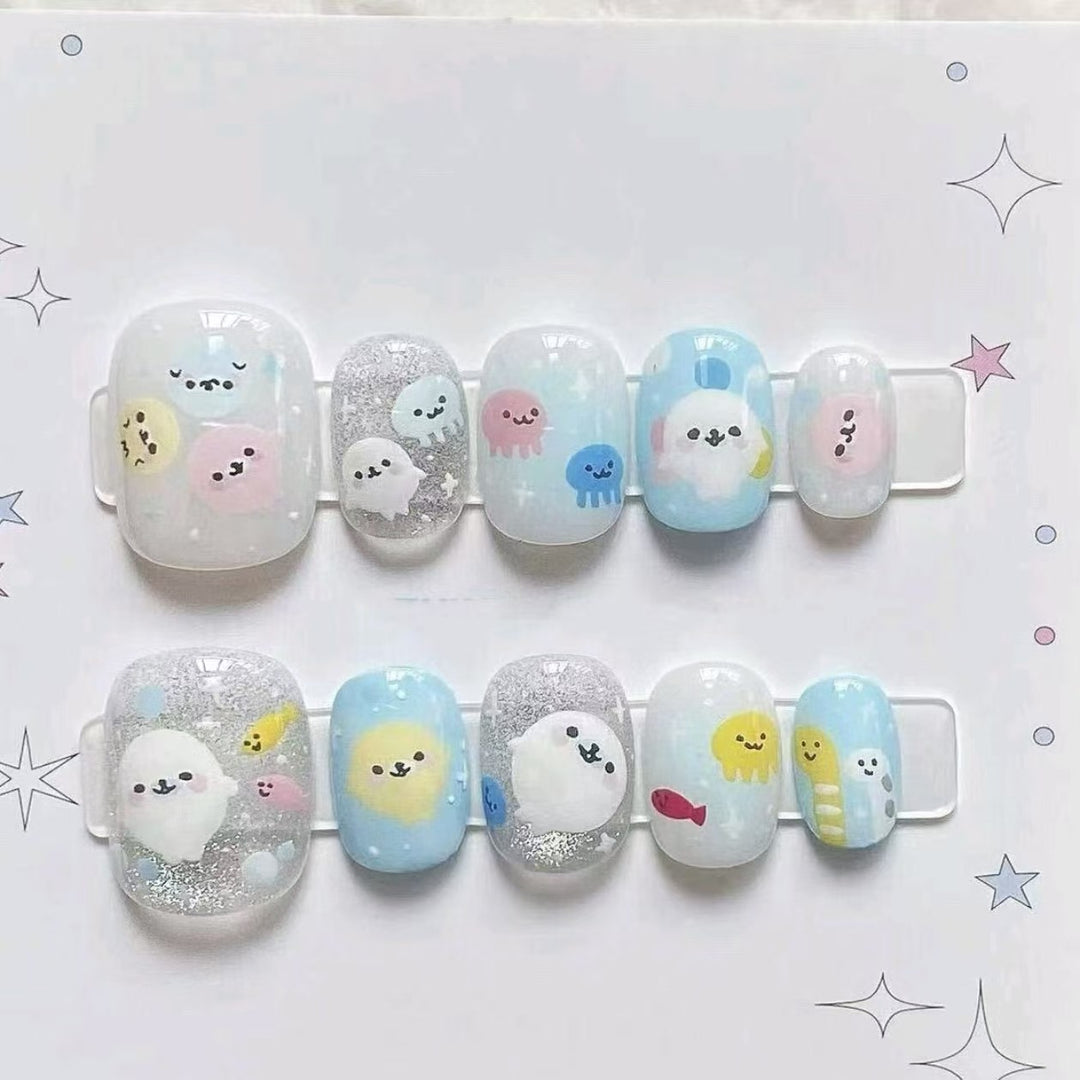 Whimsical Character Press-On Nail Art Set Bowlift