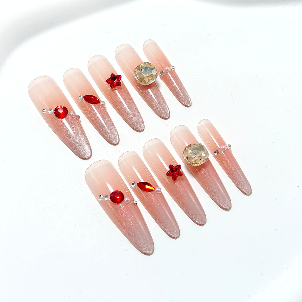 Sparkling artificial nails with decorative rhinestones Bowlift