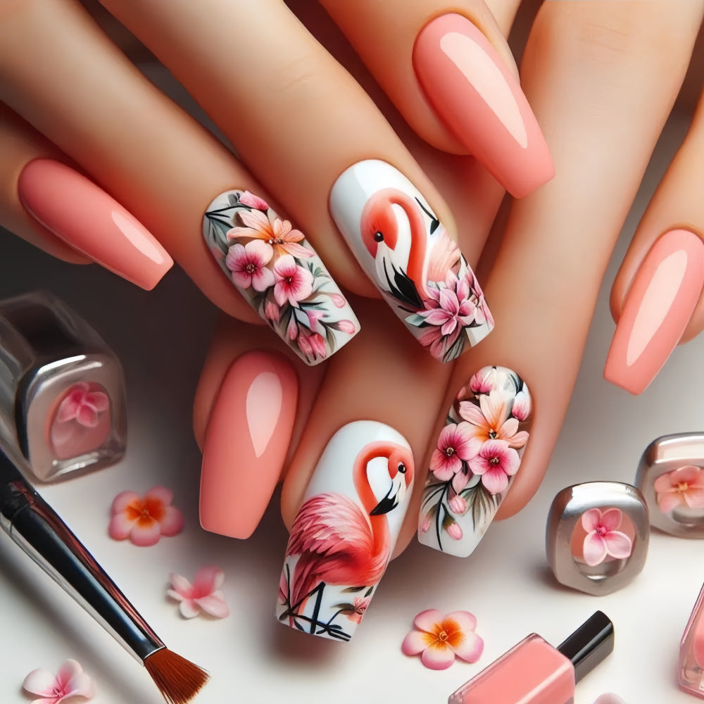 Nail Art Set with colorful flamingo and flower patterns Bowlift