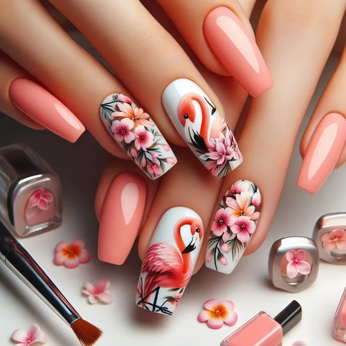 Nail Art Set with colorful flamingo and flower patterns Bowlift