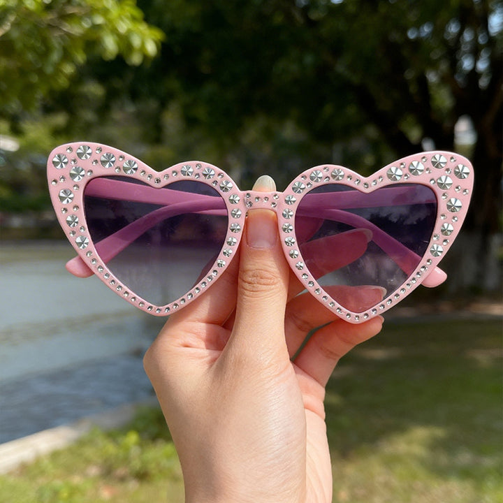 Rhinestone-Accented Heart-Shaped Sunglasses Bowlift