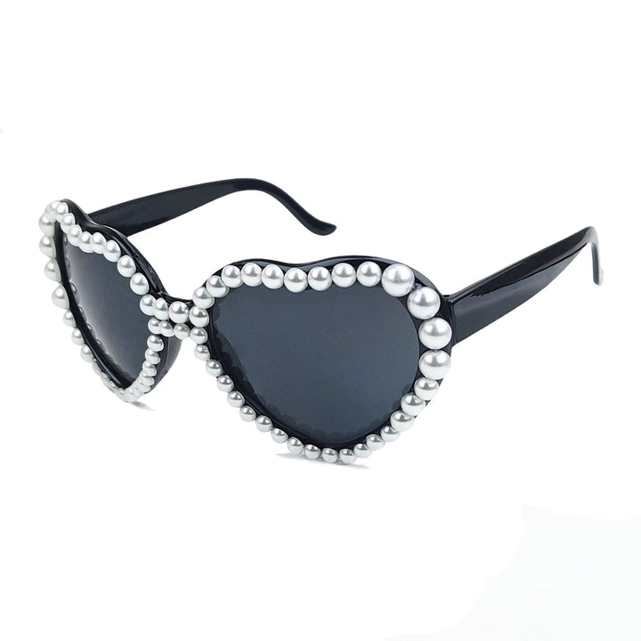Women's Heart-Shaped Sunglasses with Glitter Stone Trim Bowlift