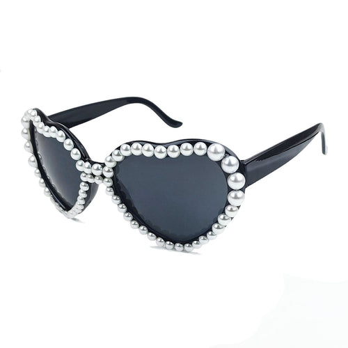 Women's Heart-Shaped Sunglasses with Glitter Stone Trim Bowlift