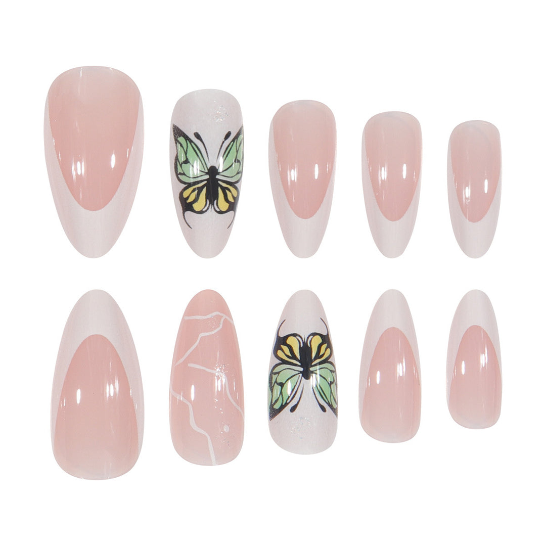 Artistic Stiletto Press-On Nails with Butterfly Design Bowlift