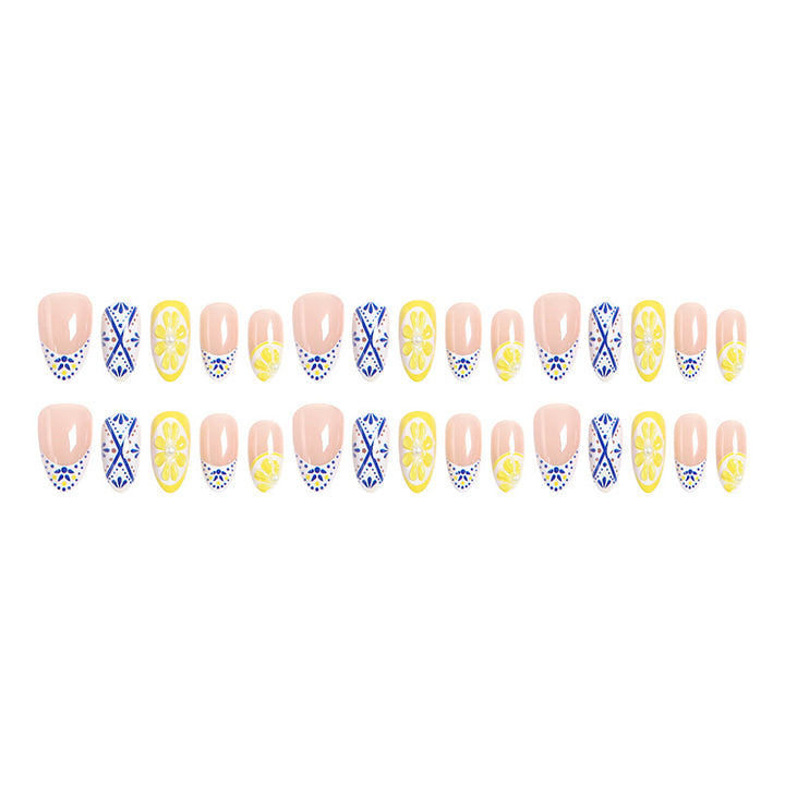 Artificial nail set with creative lemon and flower patterns Bowlift