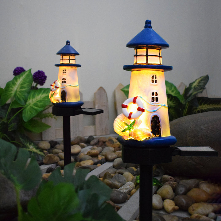Solar-Powered Coastal Lighthouse Garden Stake Light With Warm LED Resin Lantern And Dusk-To-Dawn Sensor Bowlift