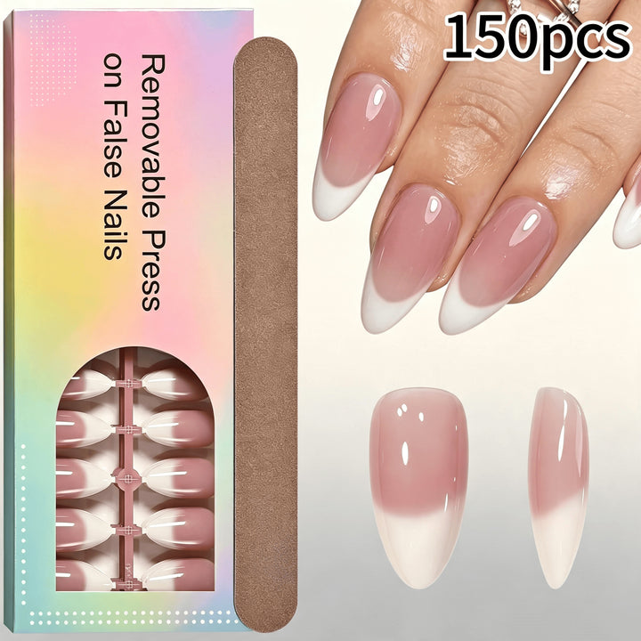 Elegant Gradient French Tip Press-On Nails Bowlift