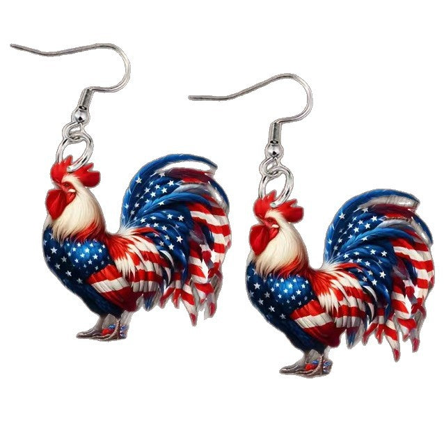 Ladies' lightweight wooden earrings in airplane jet design with patriotic motif and hypoallergenic fish hook Bowlift
