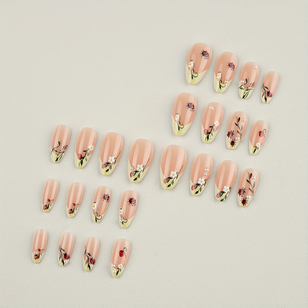Premium Floral Design Press-On Nails Bowlift