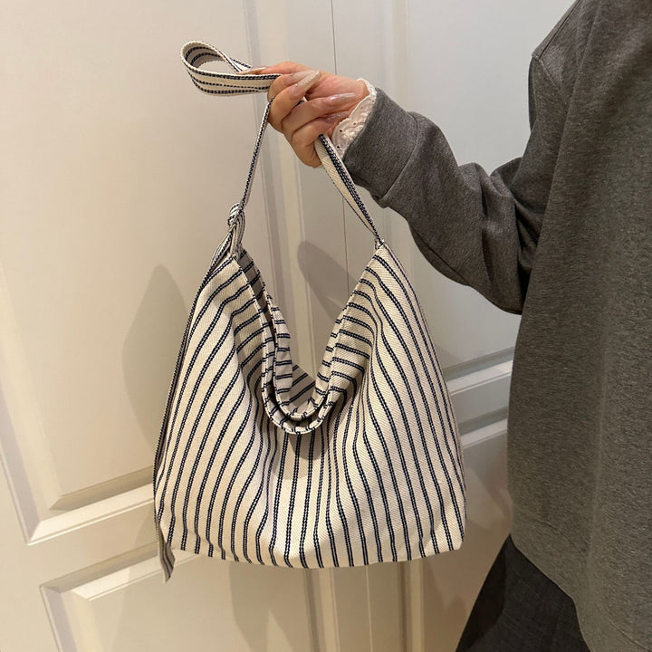Casual Striped Canvas Tote Bag Bowlift
