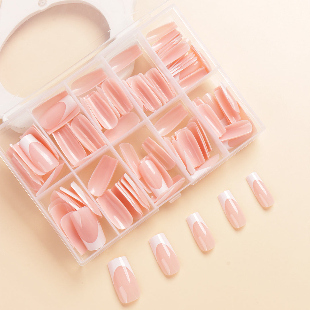 Premium Long-Length French Tip Press-On Nail Set Bowlift