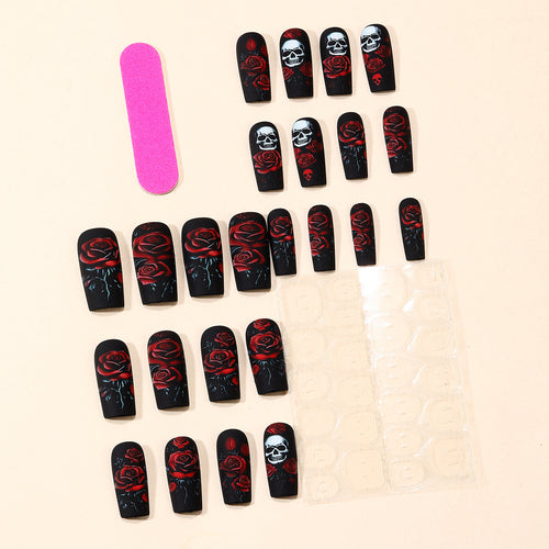 Gothic Skull and Rose Nail Art Extensions Bowlift