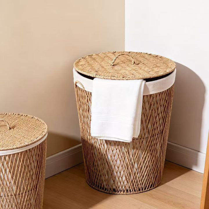 Natural fiber laundry basket with lid Bowlift