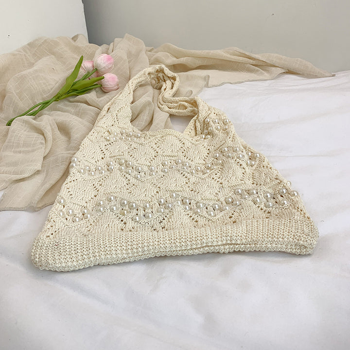 Handcrafted Embellished Knit Tote Bag
