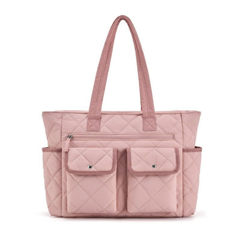 Quilted Tote Bag with Practical Outside Pockets Bowlift