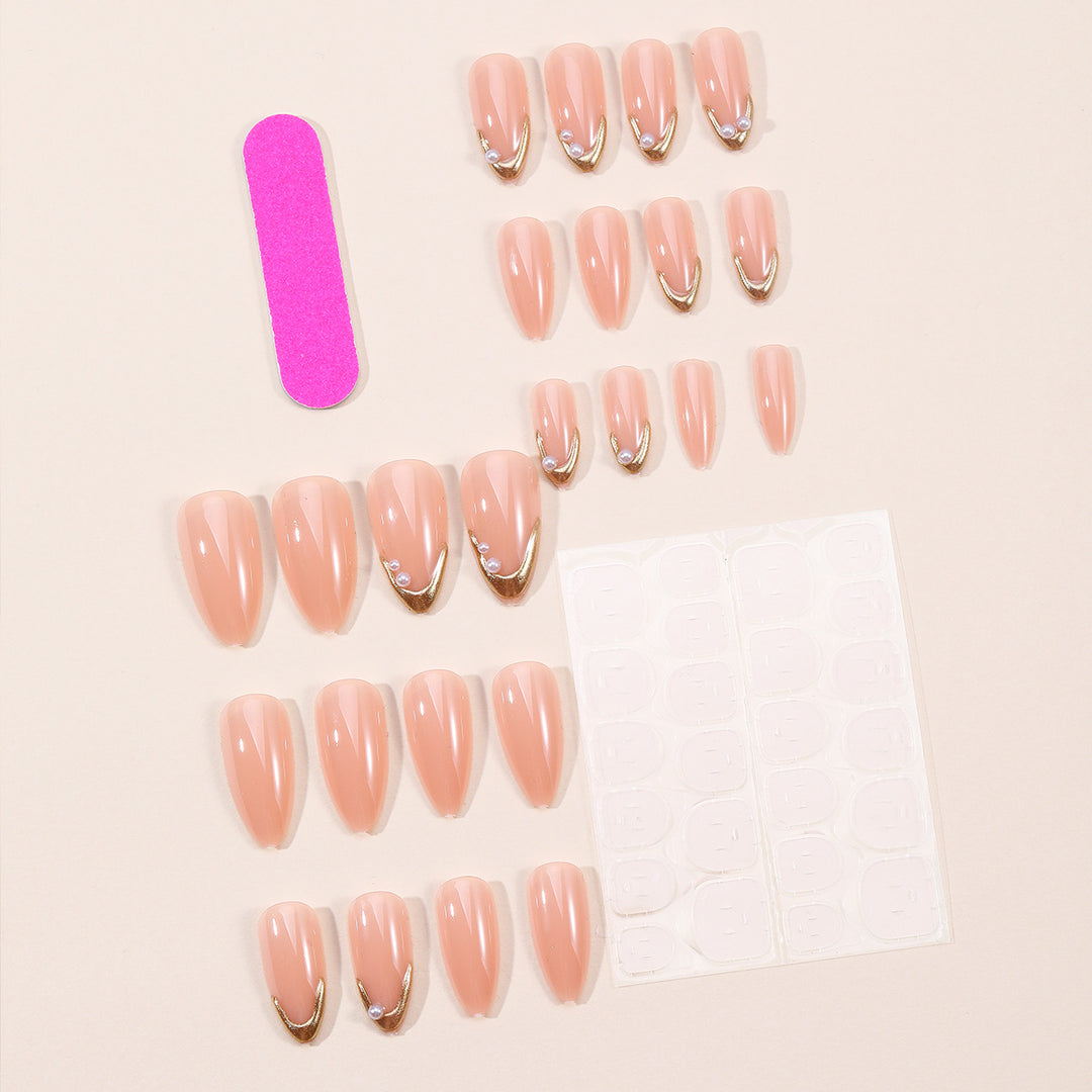 Elegant Stiletto Nail Art Extensions with Pearl Accents Bowlift