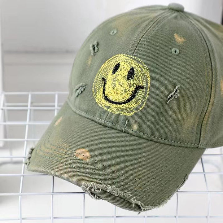 Women's Distressed Smiley Face Baseball Cap Bowlift
