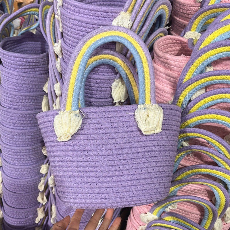Women's handmade basket bag with color-coordinated handle accents Bowlift