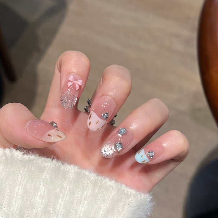 Artistic Gem-Accented Press-On Nail Extensions Bowlift