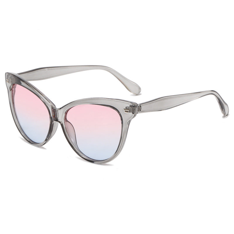 Ladies trendy cat-eye sunglasses with transparent frame and blue lenses Bowlift