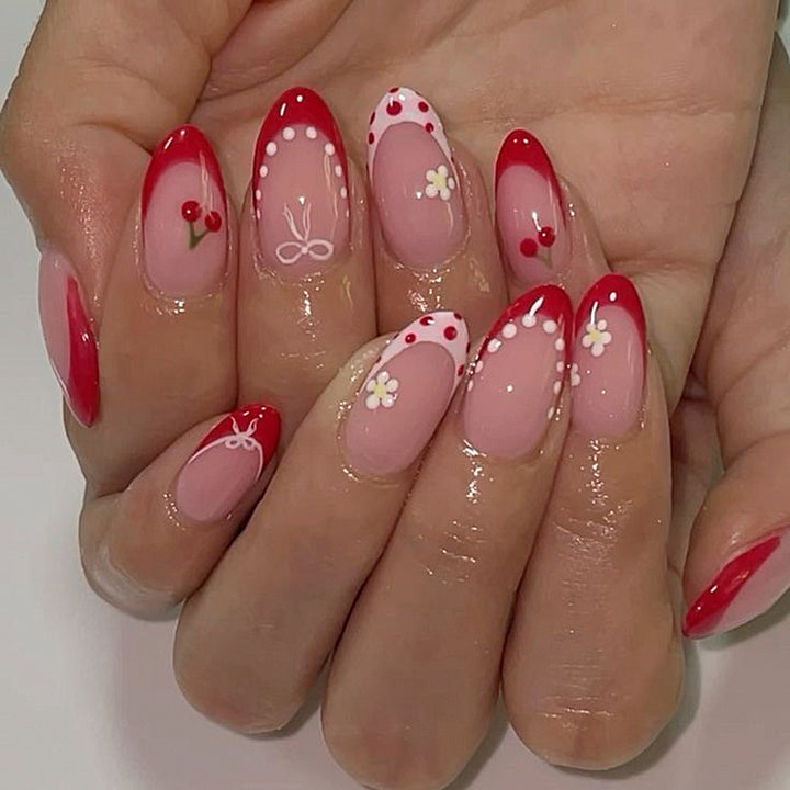 Artistic Nail Extensions with Cheerful Cherry Design Bowlift