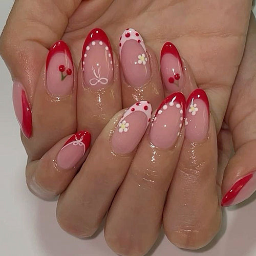 Artistic Nail Extensions with Cheerful Cherry Design Bowlift
