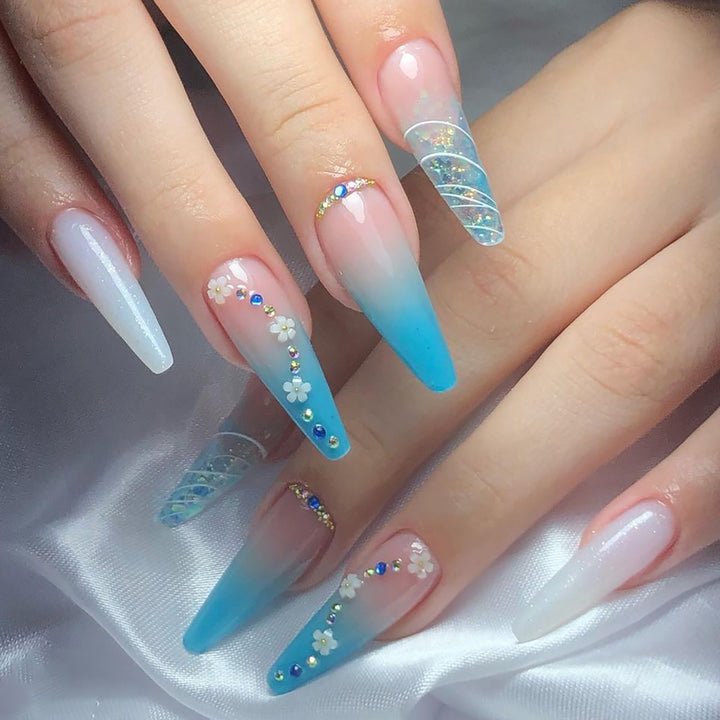 Artful nail extensions with floral ombre design Bowlift