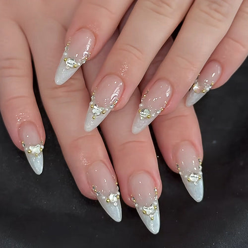 Premium Decorative Press-On Nail Set with Gem Accents Bowlift