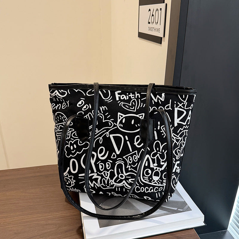 WoArtistic Graphic Print Shoulder Tote Bag Bowlift