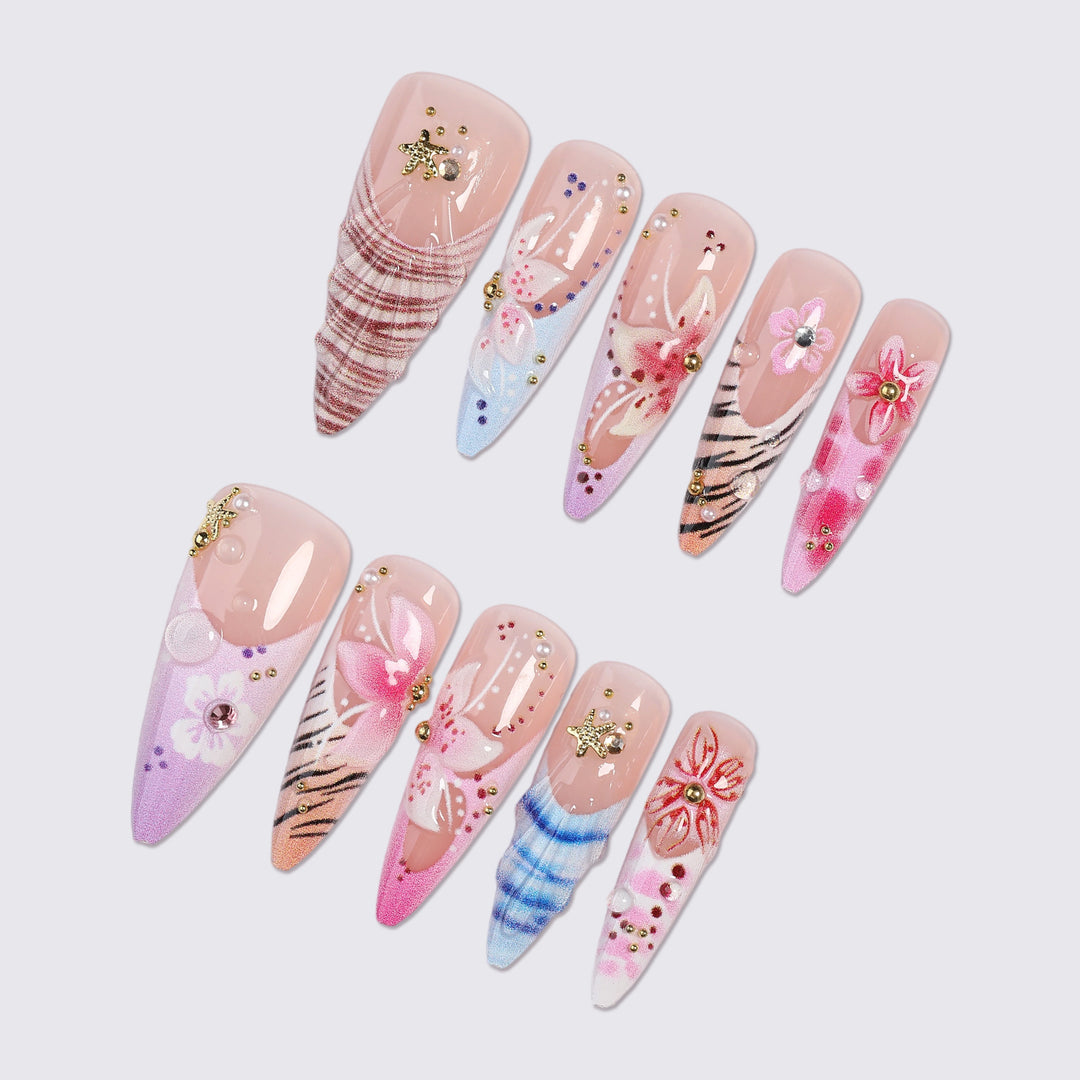 Artificial nail set with floral and creative designs Bowlift