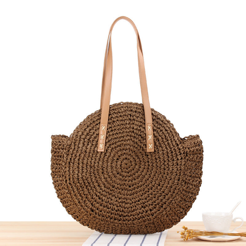 Round straw bag with leather handles Bowlift