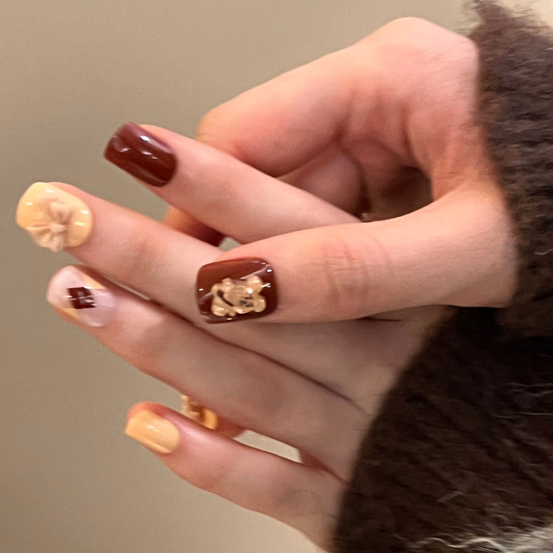 Artful nail extensions in modern design with flower accents Bowlift