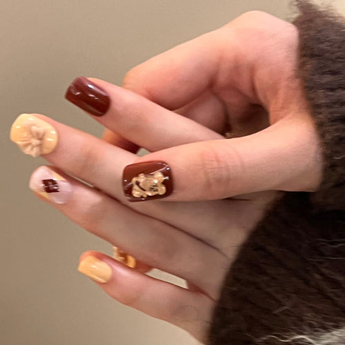 Artful nail extensions in modern design with flower accents Bowlift