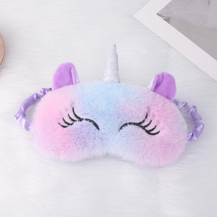 Ladies nan cozy unicorn sleep mask with embroidered eyelashes, soft plush and elastic ruffled ribbon Bowlift