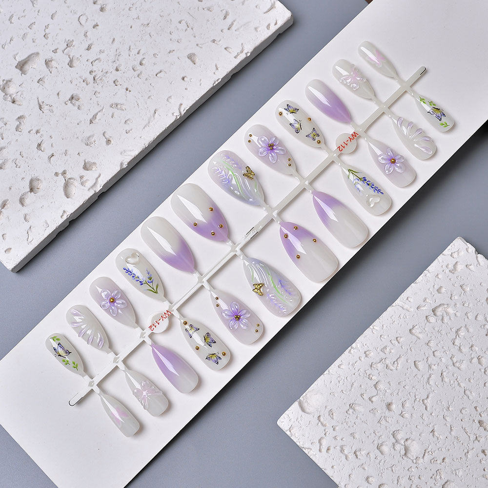 Elegant Floral Artwork Press-On Nails Bowlift