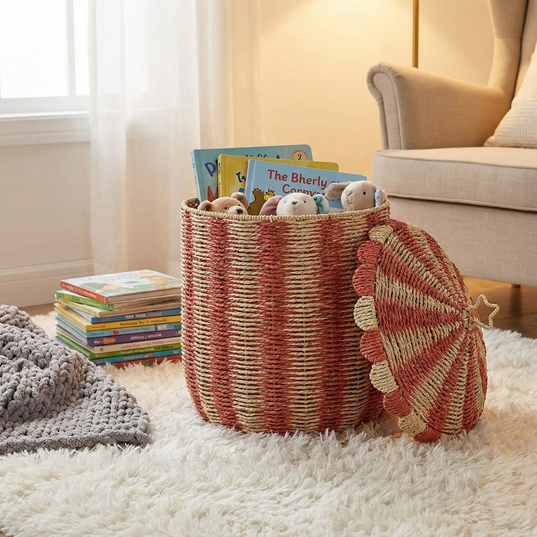 Basket with lid and decorative design Bowlift