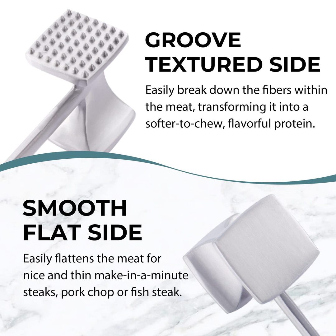 Heavy-Duty Stainless Steel Dual-Sided Meat Tenderizer with Ergonomic Non-Slip Handle Bowlift