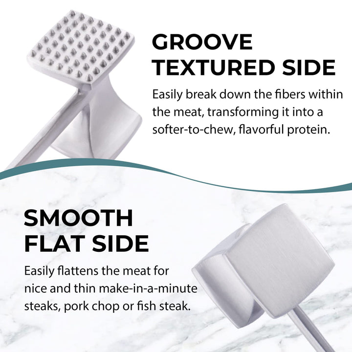 Heavy-Duty Stainless Steel Dual-Sided Meat Tenderizer with Ergonomic Non-Slip Handle Bowlift