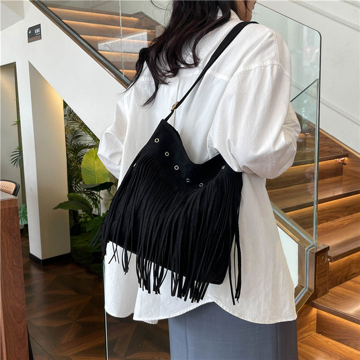 Fringe Suede Crossbody Bag Bowlift