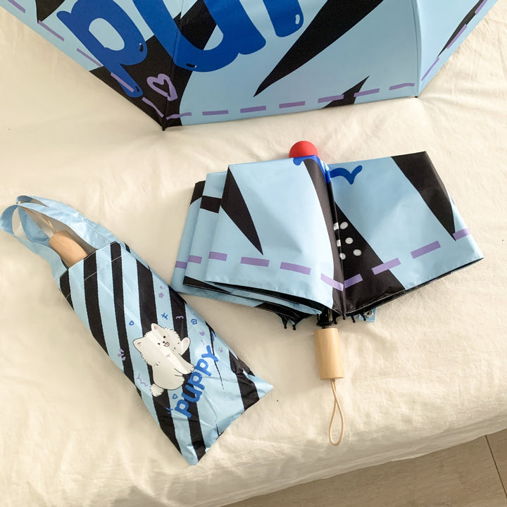 Ladies innovative folding umbrella with gentle leaf design and practical carrying pouch Bowlift