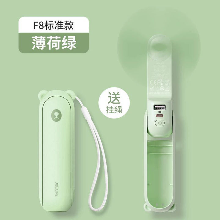 Unisex One Size Foldable Rechargeable Hand Fan with Integrated Power Bank and Dual USB Charging Ports Bowlift