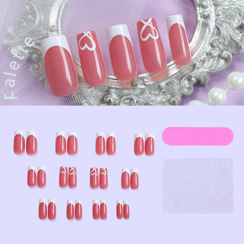 Decorative Press-On Nail Set with Heart Accents Bowlift
