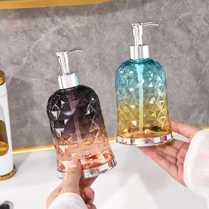 Ribbed Glass Soap Dispenser with Gold Pump Refillable Lotion Bottle Bowlift
