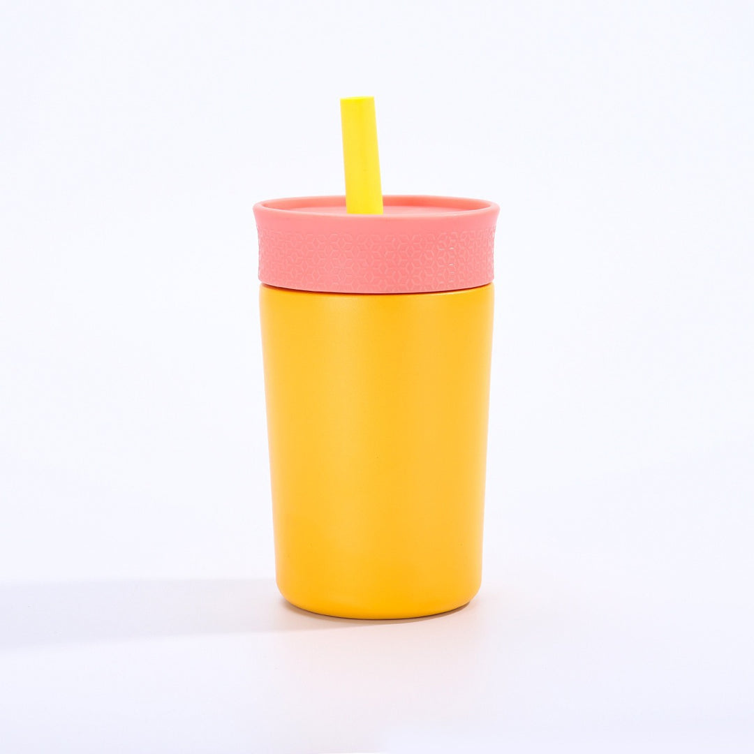 Women insulated coffee cup with integrated straw Bowlift